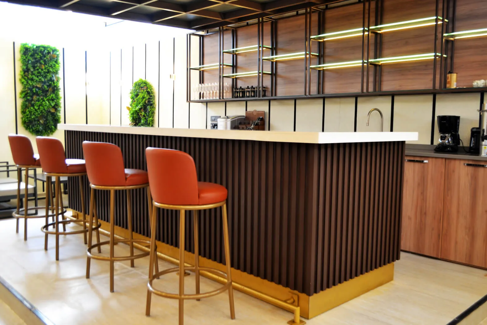 Restaurant bar and orange bar stools