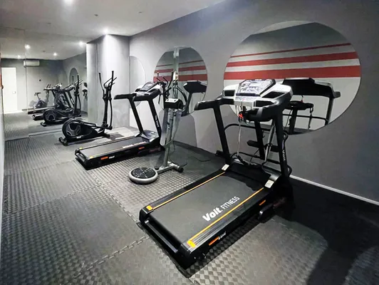 Treadmills and cardio machines in the Mellday Hotel fitness room